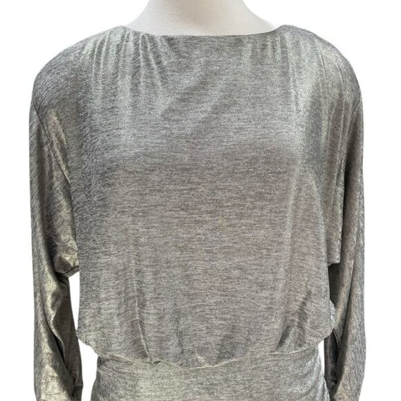 Vince Camuto Metallic Silk Dress Size 12 Ruched Open Back Cocktail Party Glam - Picture 4 of 13